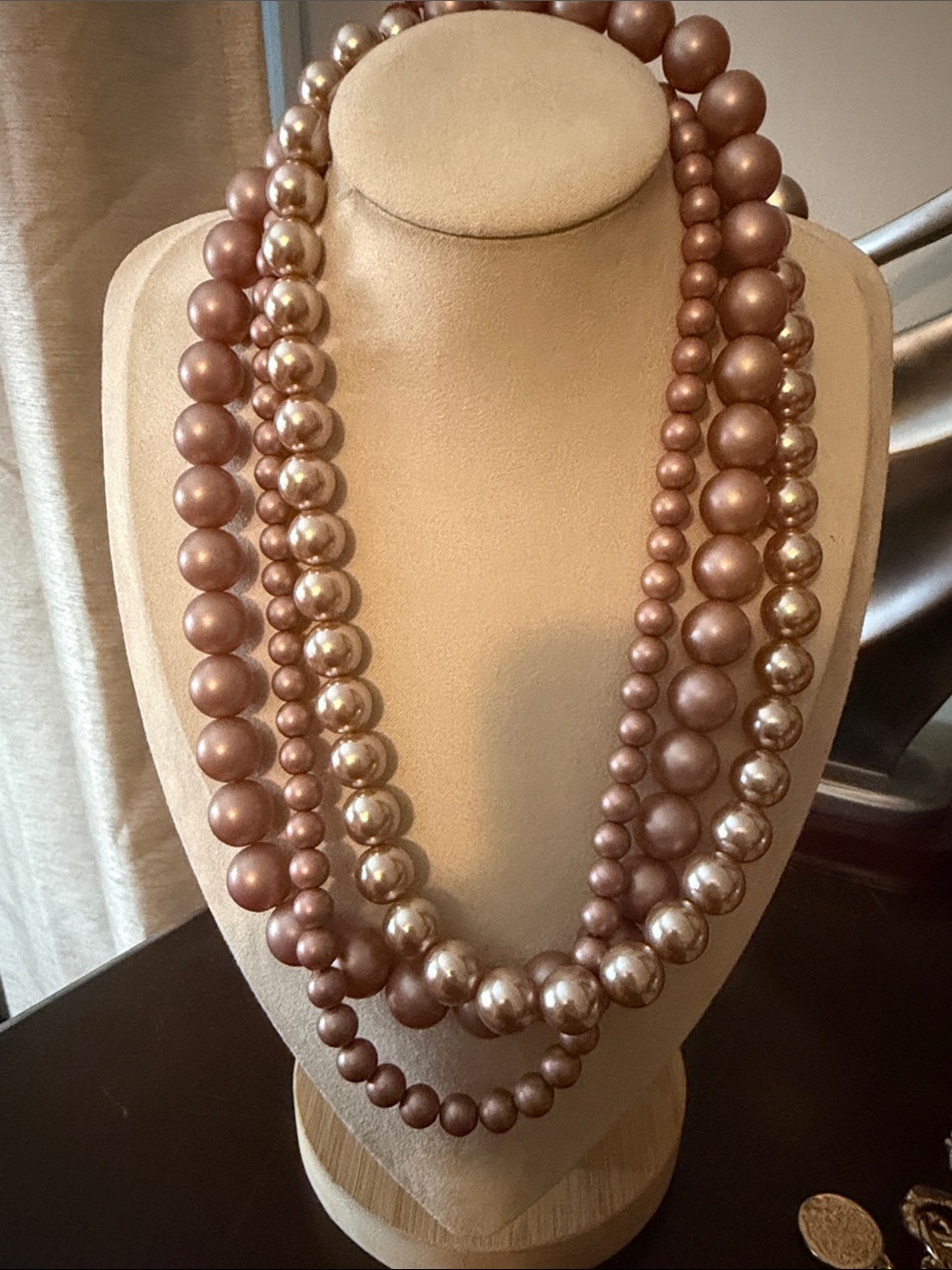Classic Champagne and Rose Gold Beaded Multi-Strand Necklace